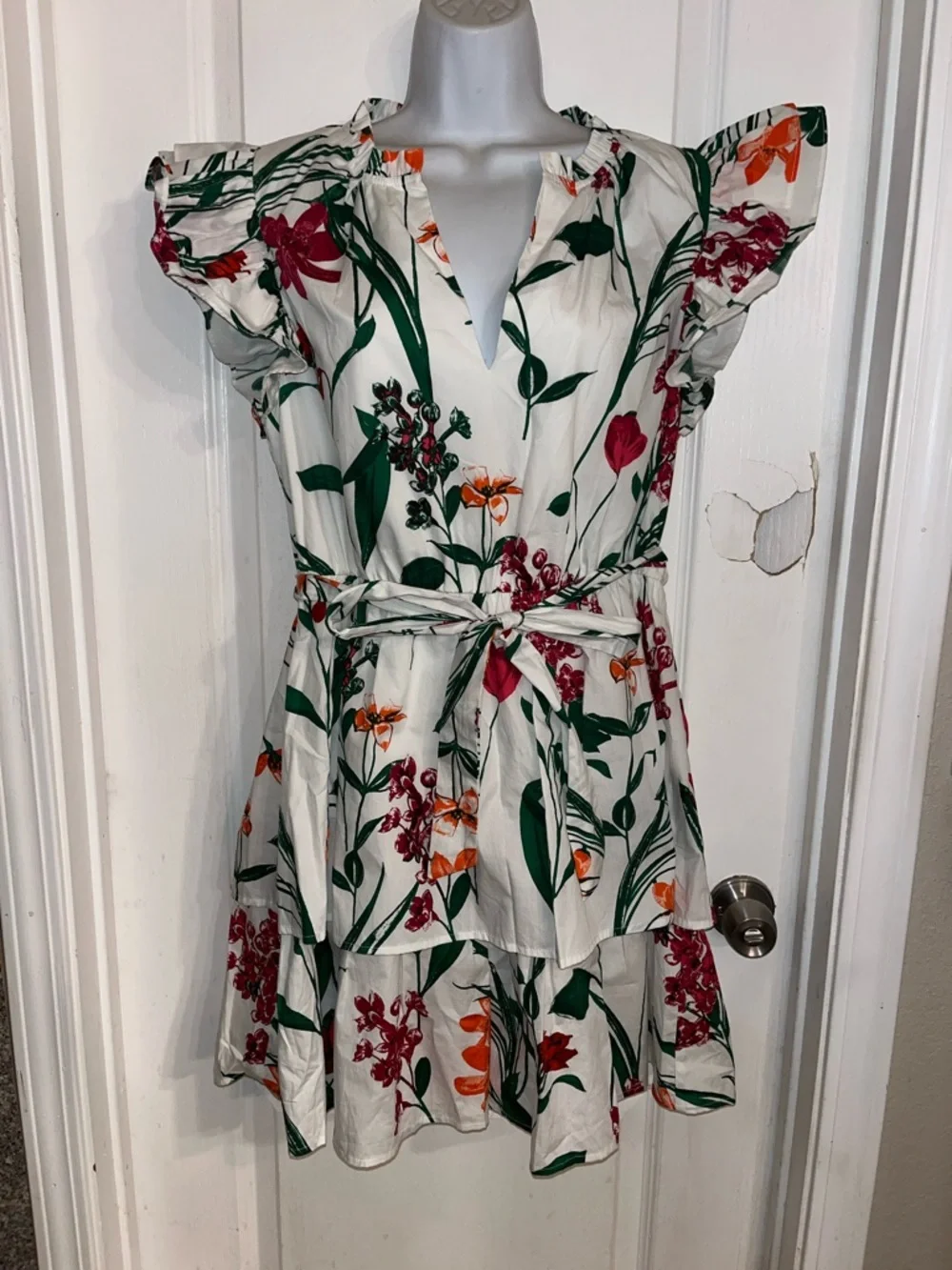 Sugar Lips Anne Floral Ruffle Mini Dress Size large Tiered Coquette Cotton - Picture 8 of 13